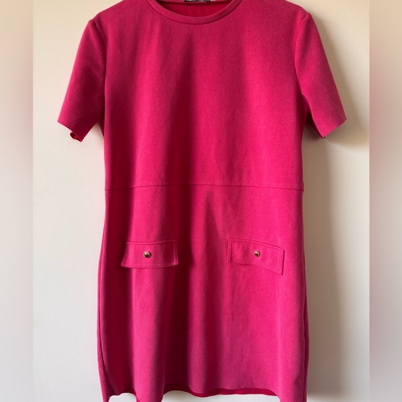 ZARA Hot Pink Short Sleeve Dress Mod Size M - Picture 2 of 5